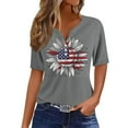thumbnail image 2 of Shirts for Women under $10 3/4 Sleeve V-neck Independence Day Printed Button Up Top Multicolor S, 2 of 5