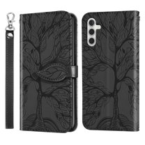 SaniMore for Samsung Galaxy A54 5G Wallet Case with [RFID Blocking] Card Holder, PU Leather Magnetic Embossed Tree Flip Cover with Kickstand & Wrist Strap Full Body Protective Shell, Black