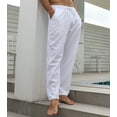 thumbnail image 3 of BUYJYA Men's Drawstring Linen Pants Casual Yoga Wedding Beach Loose Fit Straight With Pockets,Size S-3XL, 3 of 6