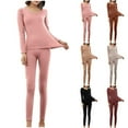 thumbnail image 5 of Xfvqtps Thermal Underwear for Women Pullover Round Neck Long Sleeve Solid Color Stripe Fitting Stretch Cozy Soft Comfortable Warm Fall Winter Top and Long Pants Pajama Set Brown, 5 of 5