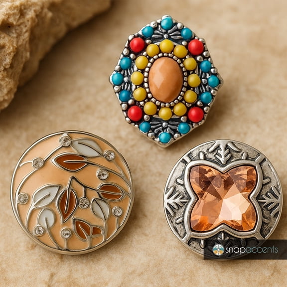 Snap Jewelry 3 Snap Set - Vintage 18MM Ginger Charm Button Bundle