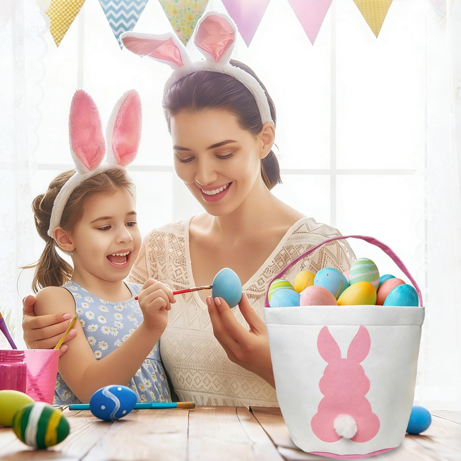 Easter Decorations Rabbits Bag Easter Small Bag Children's Easter Tote Bag Gift Snacks Candy Easter Egg Canvas Bag Easter Basket Essentials