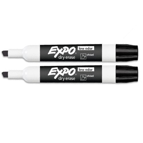 Expo Low Odor Chisel Tip Dry Erase Markers, Black, 3 Markers Per Order (80001)