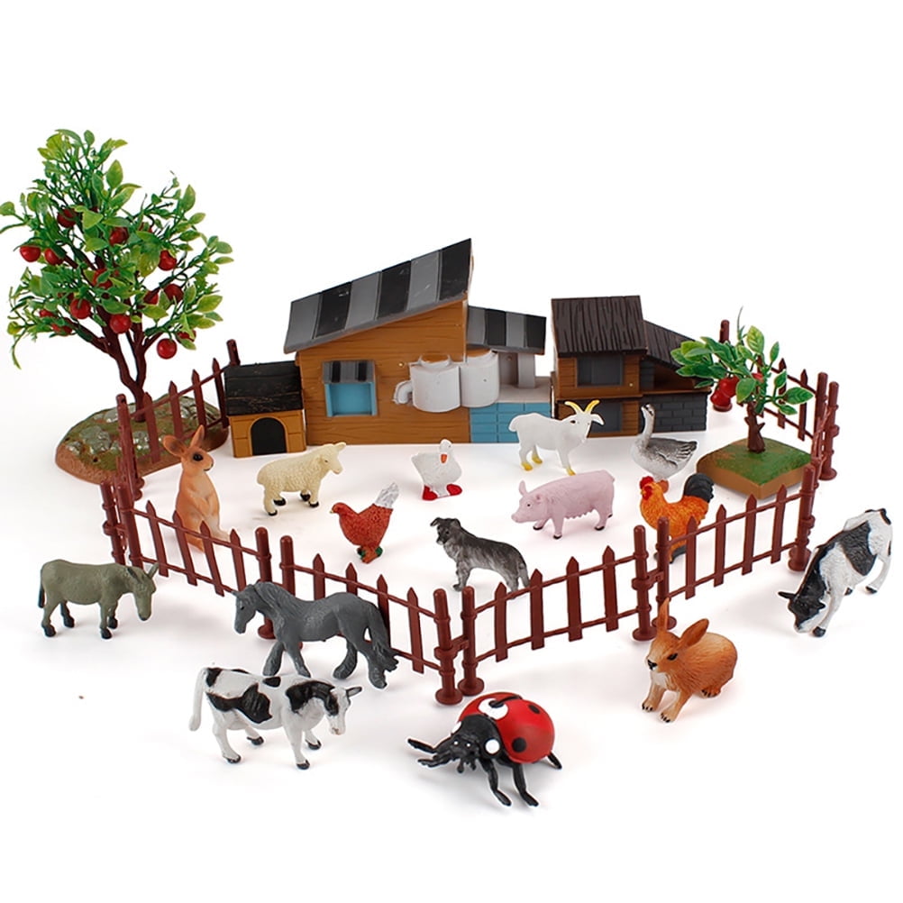 28Pcs Barn Farm Animals Figures Toys for Kids,Farm Animals Pretend Play for Kids Boys Girls 3 4 5 6 Years
