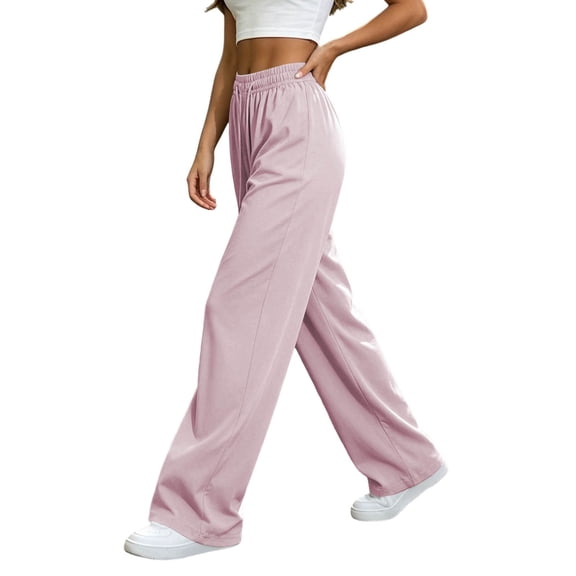 Yyeselk Womens Wide Leg Sun Protection Pants Lightweight Baggy Stretch High Waisted Slacks Drawstring Casual Joggers Trousers Pink XL