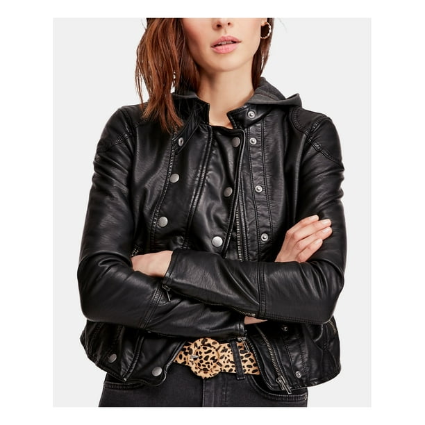Free People FREE PEOPLE Womens Black Faux Leather Hooded