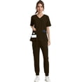 thumbnail image 4 of Iaqnaocc Scrubs for Women Plus Size V-Neck Top and Jogger Pants Drawstring Medical Moisture-Wicking Soft Stretch Nurse Work Uniform Set With Pockets Brown S, 4 of 6
