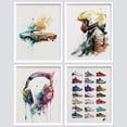 thumbnail image 3 of PixonSign Framed Wall Art Sportscar Headphone Sneaker Collage Posters, Set of 4 Boy's Bedroom Illustration Wall Decor Prints, Multicolor Contemporary Wall Décor for Living Room - 11"x14" White, 3 of 5