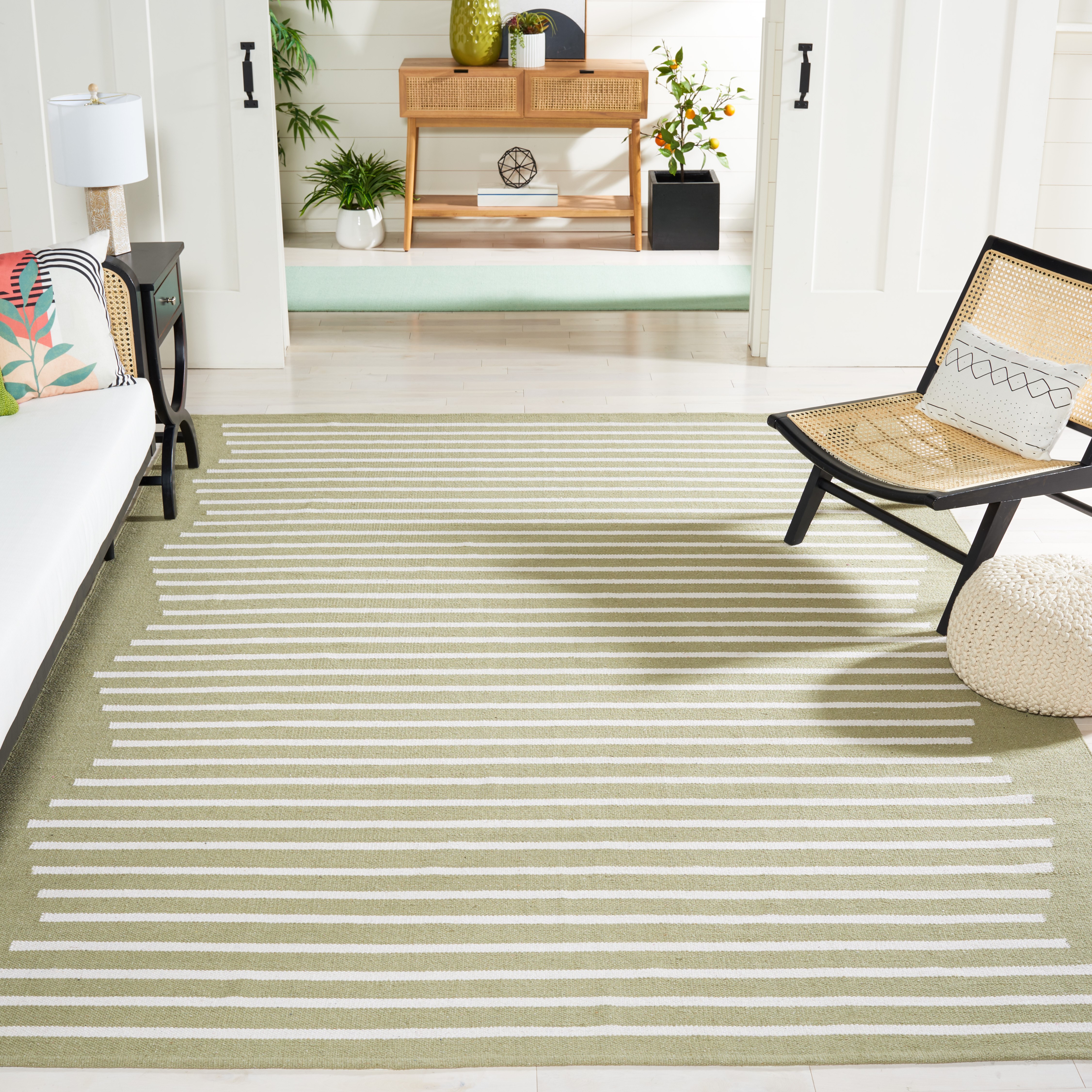 SAFAVIEH Montauk Amadine Striped Cotton Area Rug, Light Green/Ivory, 8' x 10'