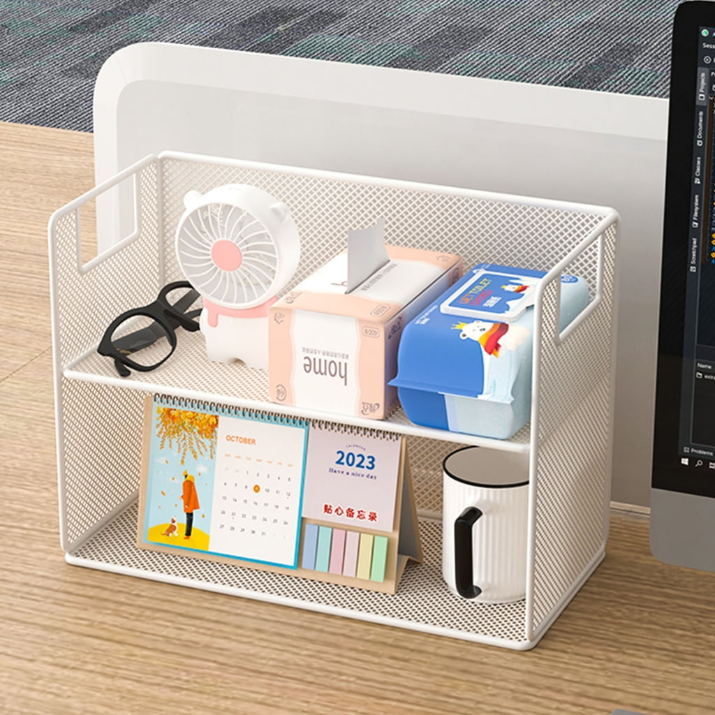 YongCo Desktop Organizers Multi Tiered Display Shelf Rack Metal Mesh Desk File Organizers Multipurpose Bookshelf Storage Rack
