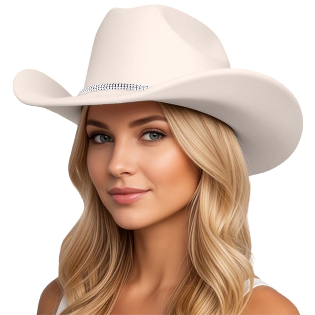 Western Sun Hat for Travel Sparkling Rhinestone Wide Brim Cowboy Hat Classic Outdoor Styling
