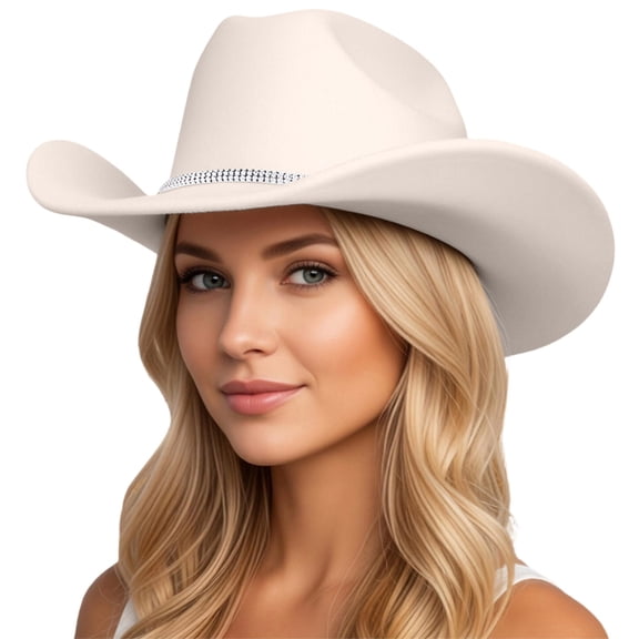 SRZYMJ Glitter Cowboy Hat Classic Western Rhinestone Cowgirl Hat Outdoor Wide Brim Retro Felt Fedora Hats Rolled up Caps