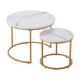 thumbnail image 5 of Nesting Coffee Tables Set of 2, Round Side Tables 23.6 & 15.8 inch, Vintage Metal Frame End Tables, Living Room Bedroom Office Furniture (White & Gold), 5 of 5