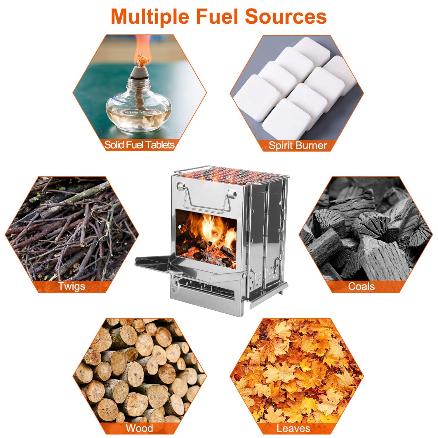 Folding Wood Burning Camp Stove, TeqHome Small Portable Stainless Steel Backpacking Stove Outdoor Cooking Tents Heating Hiking Survival, Mini BBQ Stove with Carry Bag