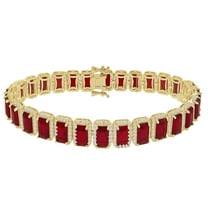 14K Yellow Gold Over Ruby Red 6.00 Cwt. Simulated Diamonds Solitaire Men's Ladies Bracelet 10mm / 8.5 Inch