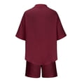 thumbnail image 4 of Womens Casual 2 Piece Outfits Cotton Linen Sets V Neck Oversized Shirt Shorts Pajama Lounge Beach Set Solid Casual Short Sleeve Top Set, 4 of 7