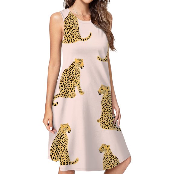 Cheetah Print Seamless Pattern Spring Summer Dresses For Women Fashion Dress Casual Sleeveless Loose Sundress With Pockets