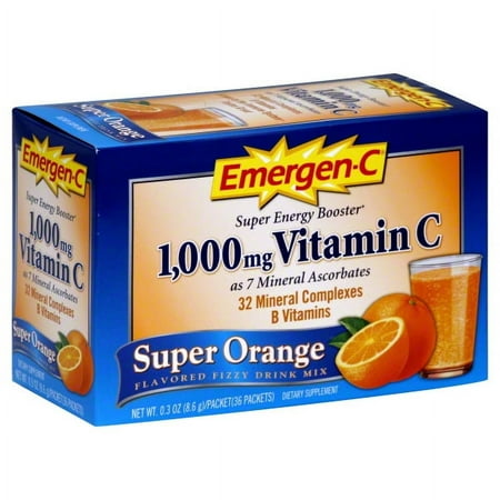 Emergen-C Vitamin C Fizzy Drink Mix, 1000 mg, Super Orange, 0.3 Ounce Packets 30 packets.