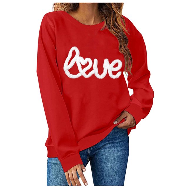 Cadeaux de Printemps TIMIFIS Valentines Day pour Elle Cœur Chandail pour Femmes Mode Mignon Imprimé Amour Col Rond Chandails en Molleton Décontractés Manches Longues Tenues Printemps Automne - Printemps/été