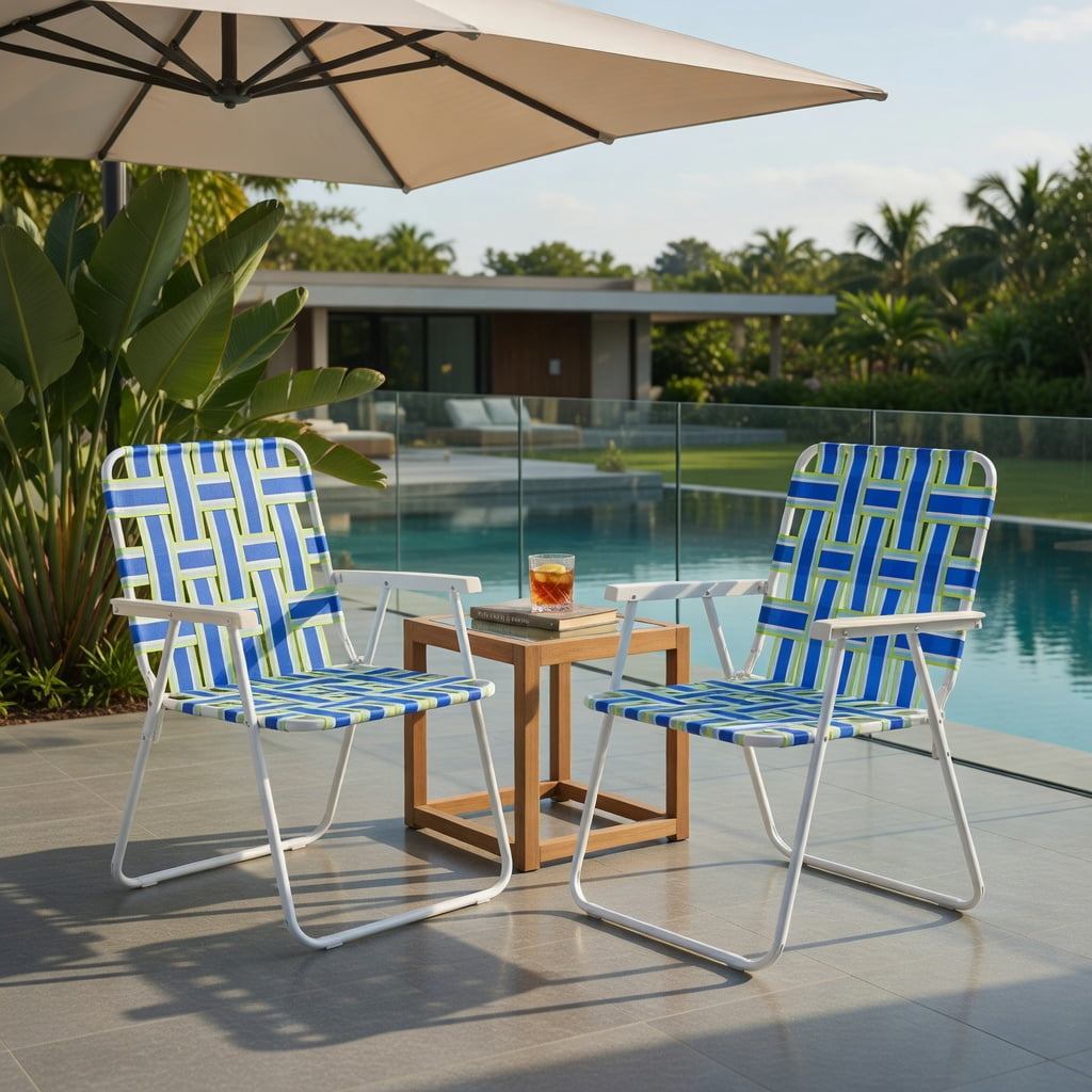 Hommoo 2-Pack Folding Beach Chairs for Camping & Lawn, Heavy-Duty Steel Frame, Fade-Resistant PE Webbing, Portable Lightweight Outdoor Chairs, Blue