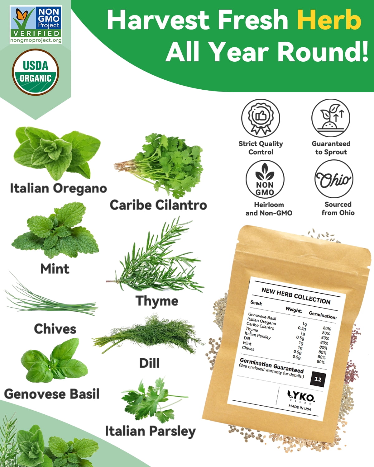 Gourmet Herb Seed Pod Kit Compatible with AeroGarden, idoo, Ahopegarden, Gardencube with Basil, Parsley, Thyme, Mint, Cilantro, Dill, Oregano, Chives - Compatible with All Hydroponics(16-Pod)
