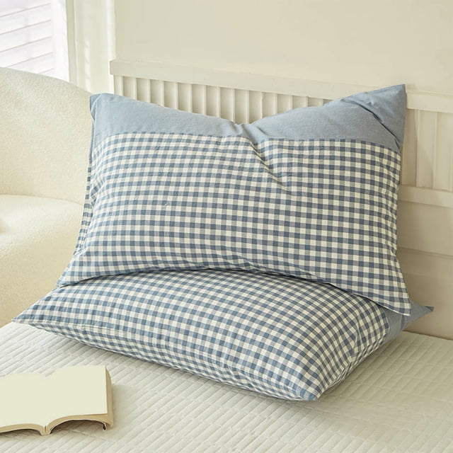 Plaid Pillow Shams, Checkered Gingham Pillow Covers Set of 2, Standard Size Soft Breathable Pillowcases, Farmhouse Decor, Envelope Closure, Washed Fabric, Decorative Bedroom Sofa Cushion