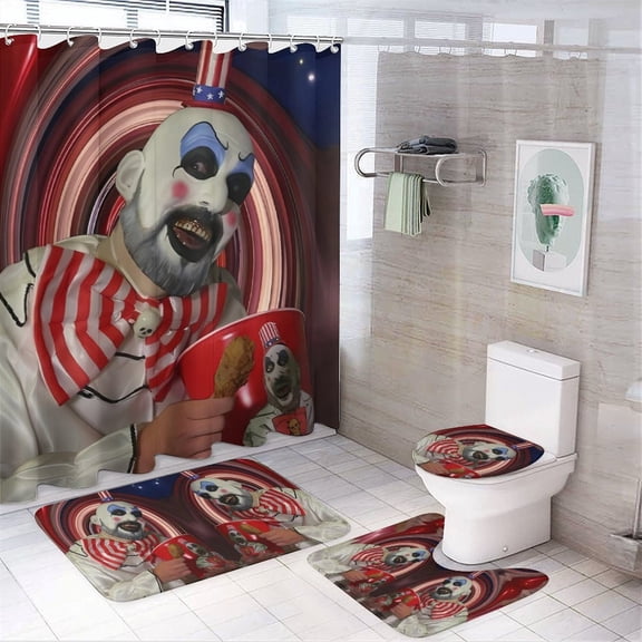 4 Pcs Captain Spaulding Shower Curtain Set with Rugs, Bathroom Set with Shower Curtain And Rugs with 12 Hooks for Bathroom Decor