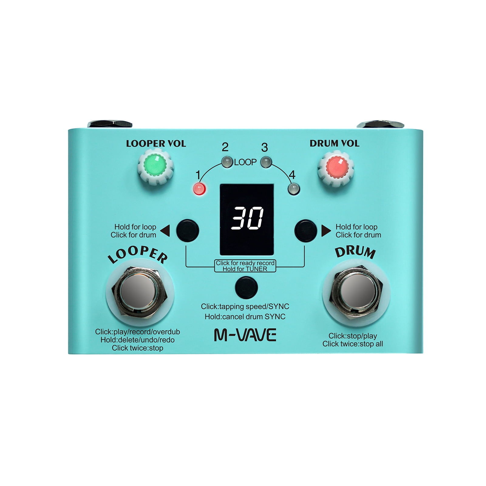 VAVE Effect maker,30 Drums 4 Looper Pedal Tuner Adjustable Speed Pedal Drum Tempo 2-in-1 Looper Drum Drums 4 Loops Looper 2-in-1 Looper Precision Tuner Adjustable Drum Looper Loops Precision Tuner