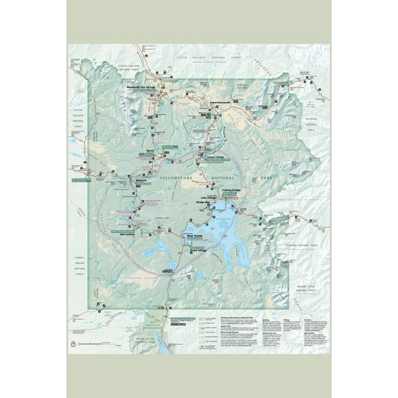 24x36 gallery poster, Yellowstone National Park map 2020