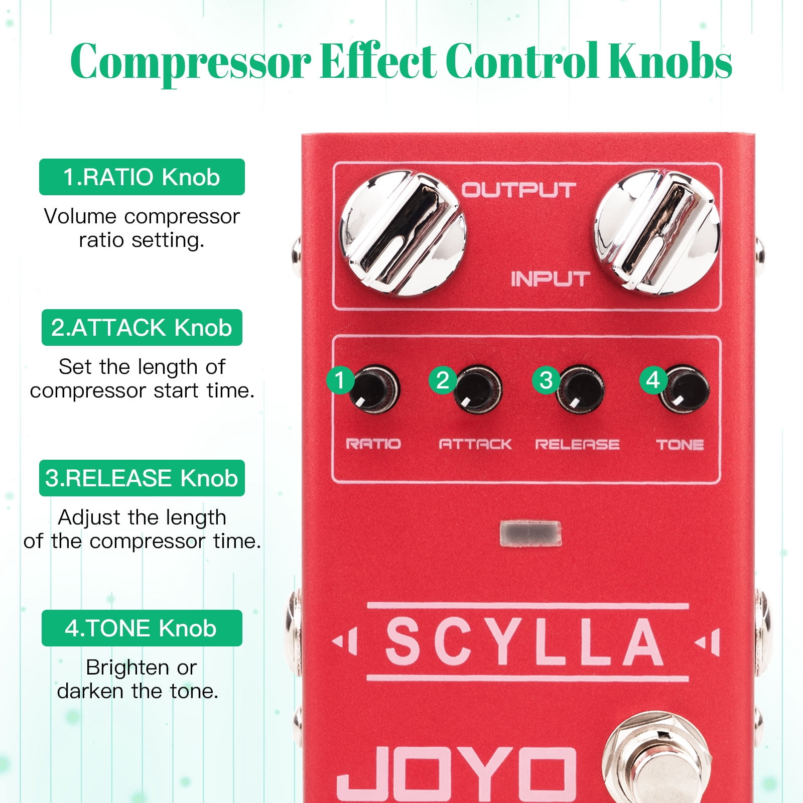 JOYO R-27 Bass Compressor Guitar Effect Pedal with Low Noise High Dynamic Control