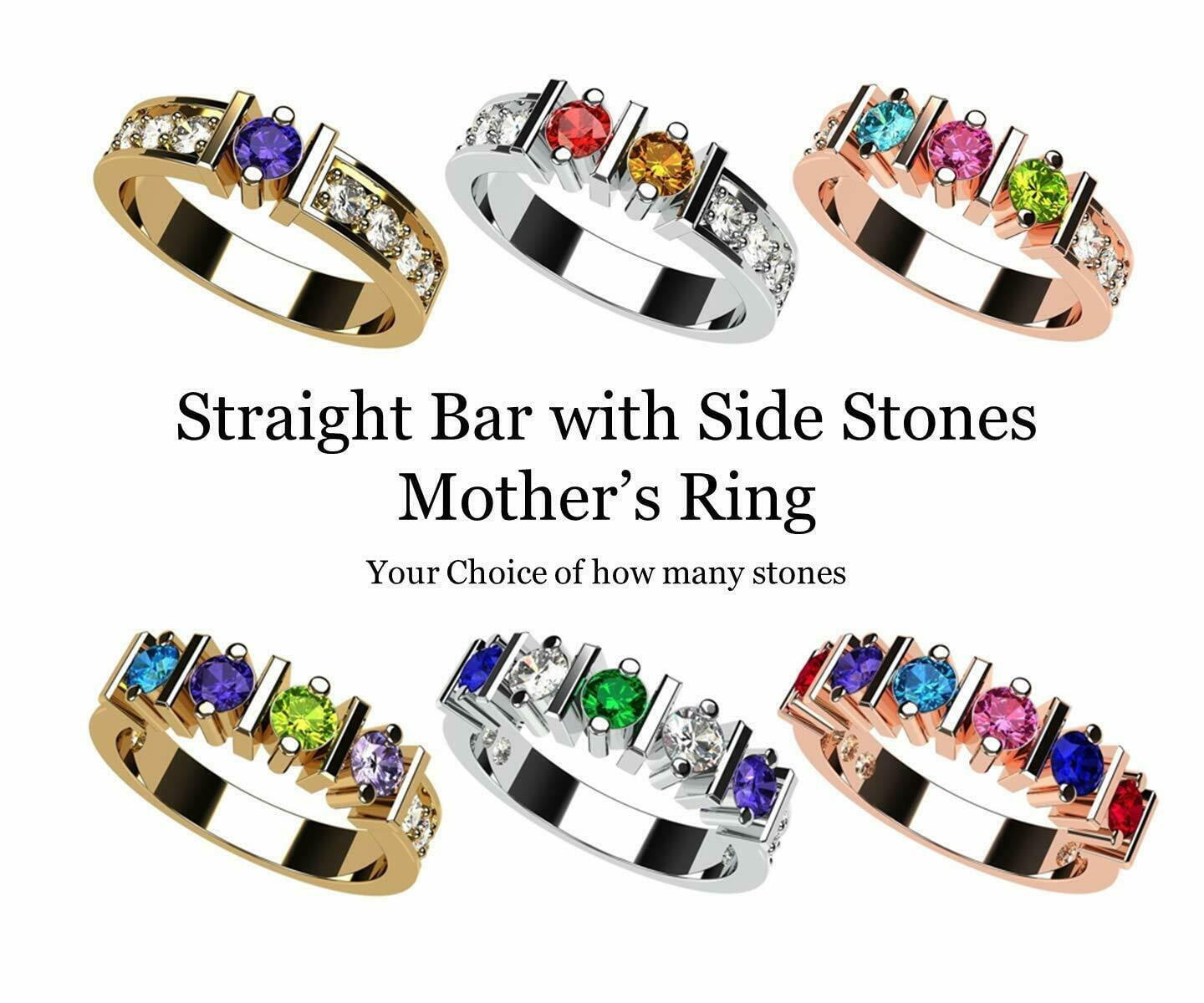Nana Straight Bar W/Side CZ Adult Female Mothers Day Ring 1-6 Stone,10K Yellow Gold-Size 6-Stone4