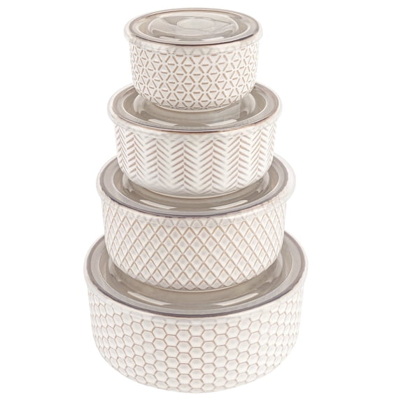Kook Ceramic Nesting Bowls with Lids, Set of 4, Narbonne Collection