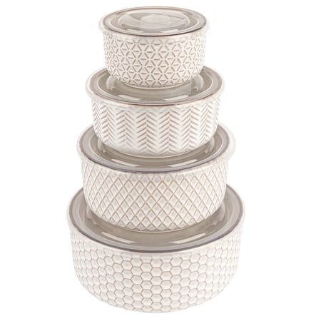 Kook Ceramic Nesting Bowls with Lids, Set of 4, Narbonne Collection