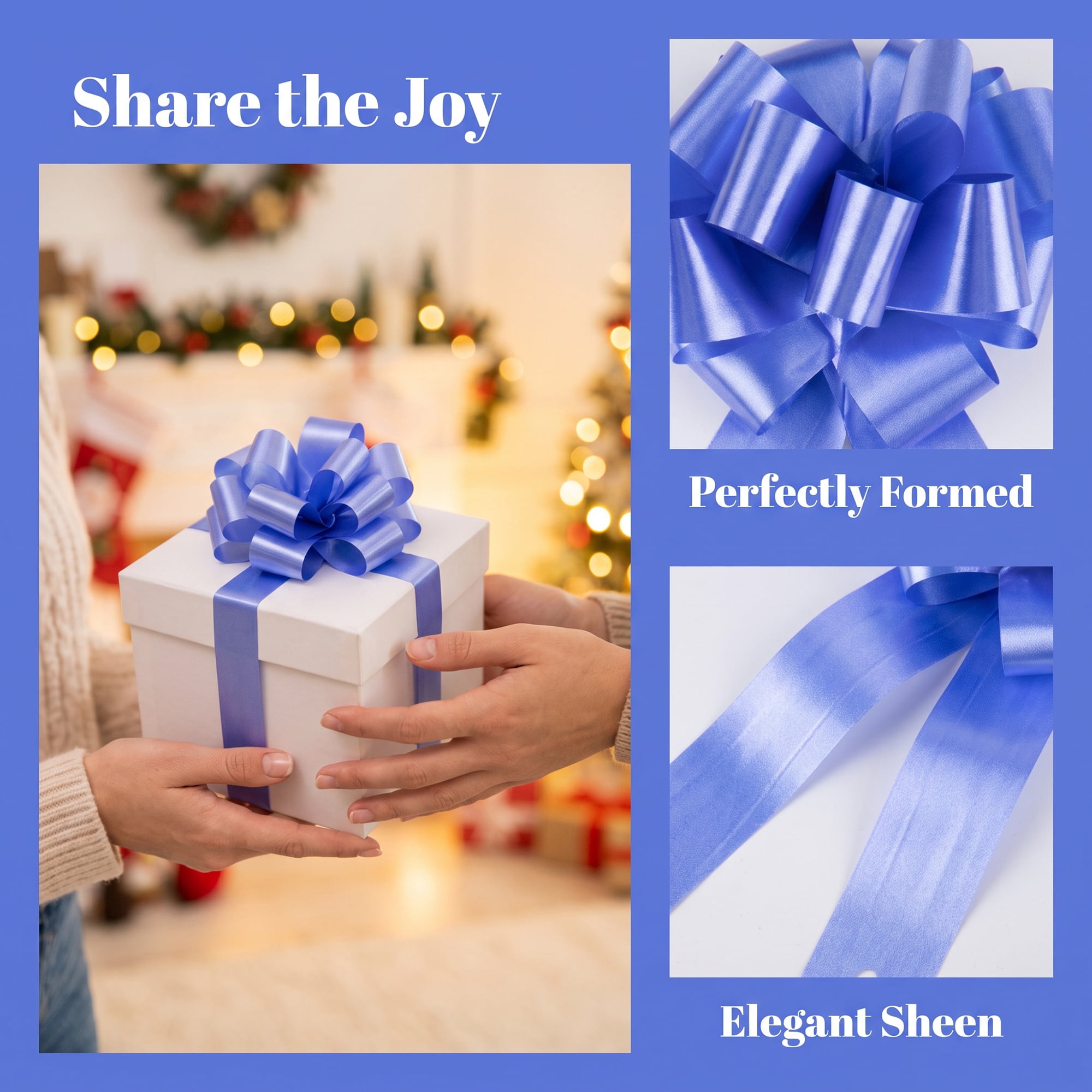 Unique Bargains Crush-Resistant Metallic Bows for Gift Wrapping and Decoration Blue