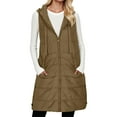 thumbnail image 5 of GEWSEY Women Long Vest Solid Color Sleeveless Hood Winter Puffer Vest Outwear (Khaki, XL), 5 of 7