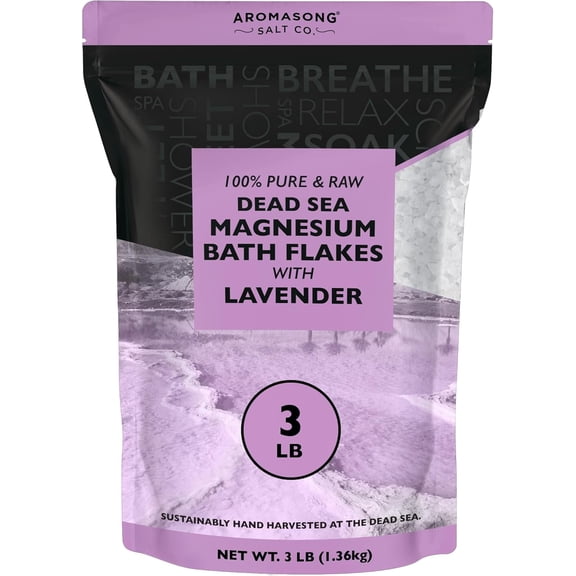 Aromasong Raw Magnesium Dead Sea Bath Salt Flakes 3 lB with 100% Natural Lavender