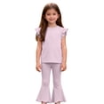 thumbnail image 5 of qucoqpe Toddler Little Girls Cute Trendy 2-Piece Outfit Set Summer Sleeveless Solid Color Soft Ruffle Sleeve Hems Flared Trousers Pleated Top and Pant Comfy Homewear Set Kids, 5 of 7