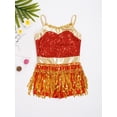 thumbnail image 5 of DPOIS Kids Girls Sparkly Sequins Tassel Latin Dance Dress Red 12, 5 of 7