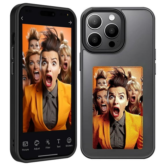 TECH CIRCLE Smart Ink Phone Case DIY Ink Screen Phone Case,Compatible with iPhone 15 Pro Max,Custom Image Display AI Cell Phone Case,Electronic Ink Phone Case,Anti-Drop TPU Rubber DIY Phone Case,Black