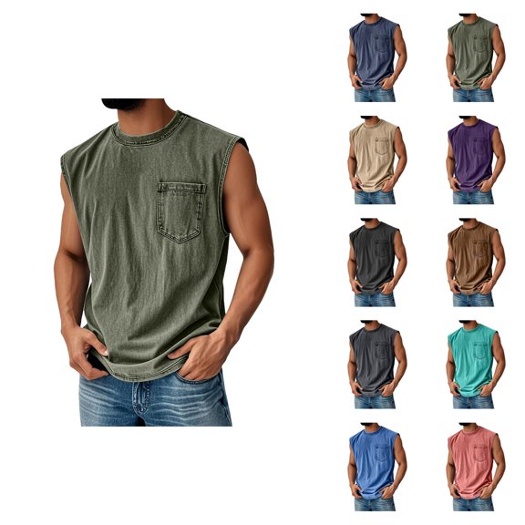 Workout Tank Tops for Men Summer Crewneck Loose Fit Sleeveless Muscle Shirts Vintage Washed Tshirts