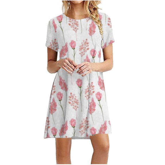 Summer Dresses For Women Plus Size Dress Casual Printed Loose Short Sleeve Boho Beach Crew Sun Dresses S-4XL