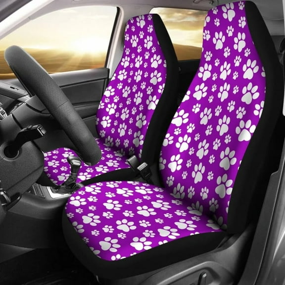 Paw Print Car Seat Cover Purple 094209 Pack of 2 Universal Front Seat Protective Cover