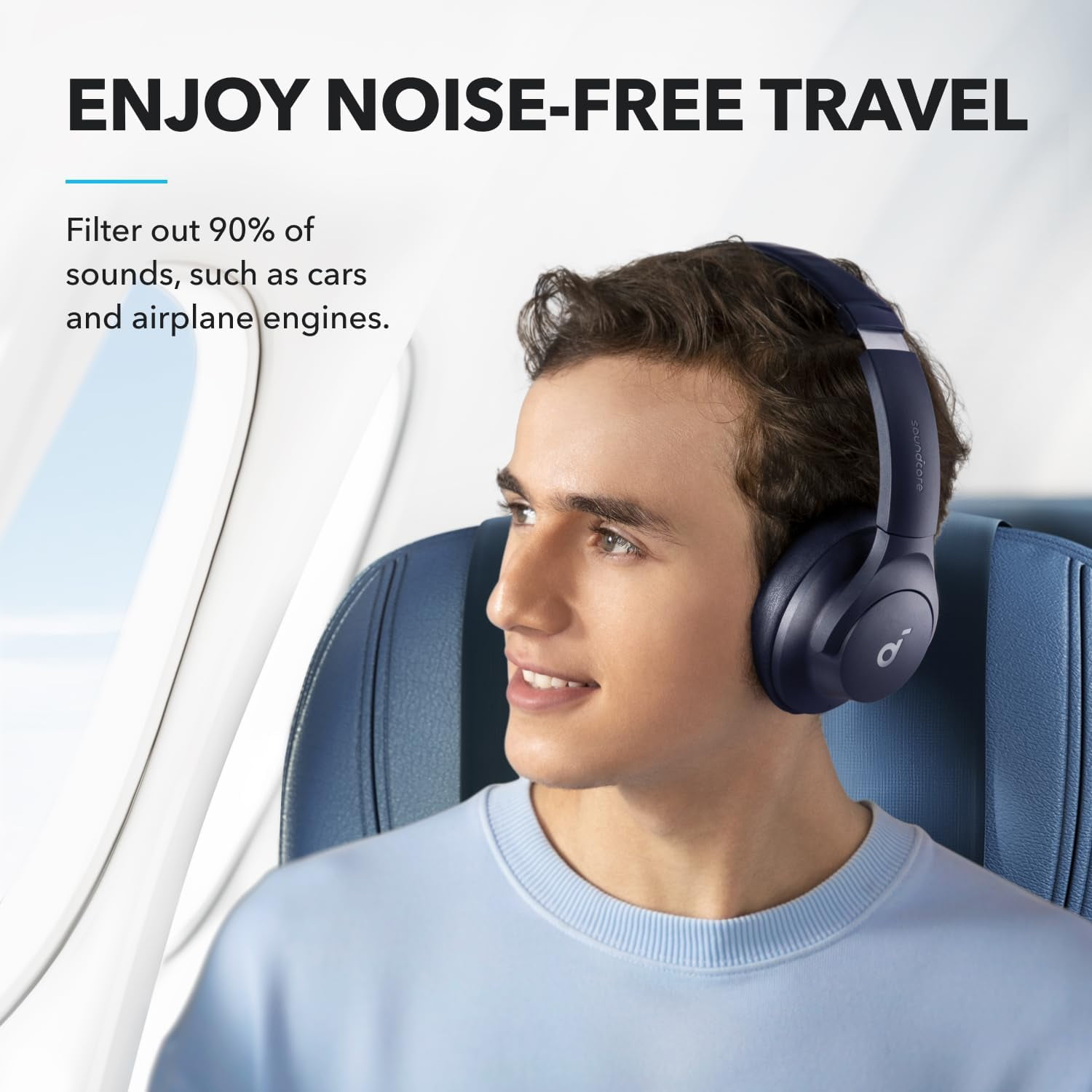 Soundcore Q20i Wireless Noise Cancelling Over-Ear Headphones, 40 Hours Long Battery, Hi-Res Audio & Deep Bass, Customizable Sound via App, Designed for Business and Travel-Navy Blue
