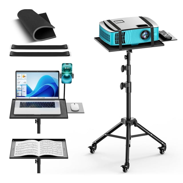 Support de Projecteur, Support de Trépied pour Ordinateur Portable de 29 Pouces à 69 Pouces, Support de Trépied de Projecteur avec Plateau pour Souris et Roulettes, Hauteur Réglable Portable