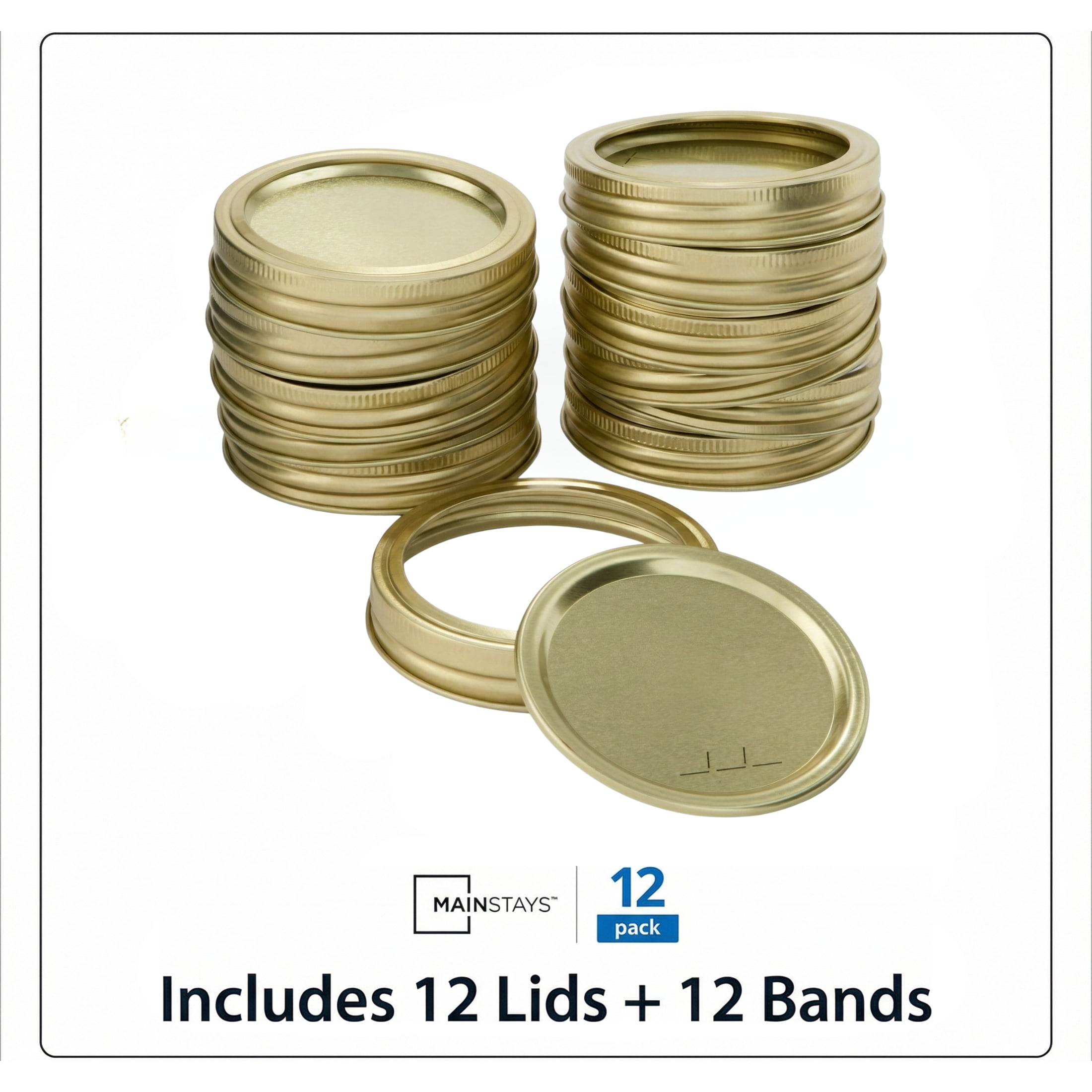 (2 pack) Mainstays 12-Pack Canning Jar Lids and Rings - Regular Mouth, Two-Piece Mason Jar Lids with Bands for Canning and Preserving, Fits All Brands Regular Mouth Mason Jars