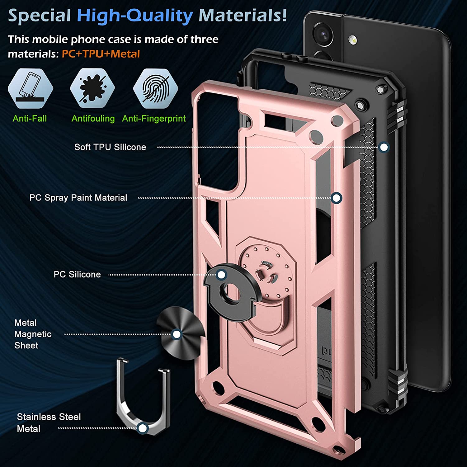 Case for Samsung Galaxy S21 5G Case Heavy Duty with Built in Screen Protector Hard  Military Anti-Fall Bumper Cover for Samsung S21 5G 6.2 2021 Phone Cases with Magnetic Ring Kickstand Black
