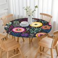 thumbnail image 3 of 56 Inch Round Table Cover Bohemian Floral Style, Elastic Hem Cloth for Kitchen and Entertainment Setting, 3 of 7