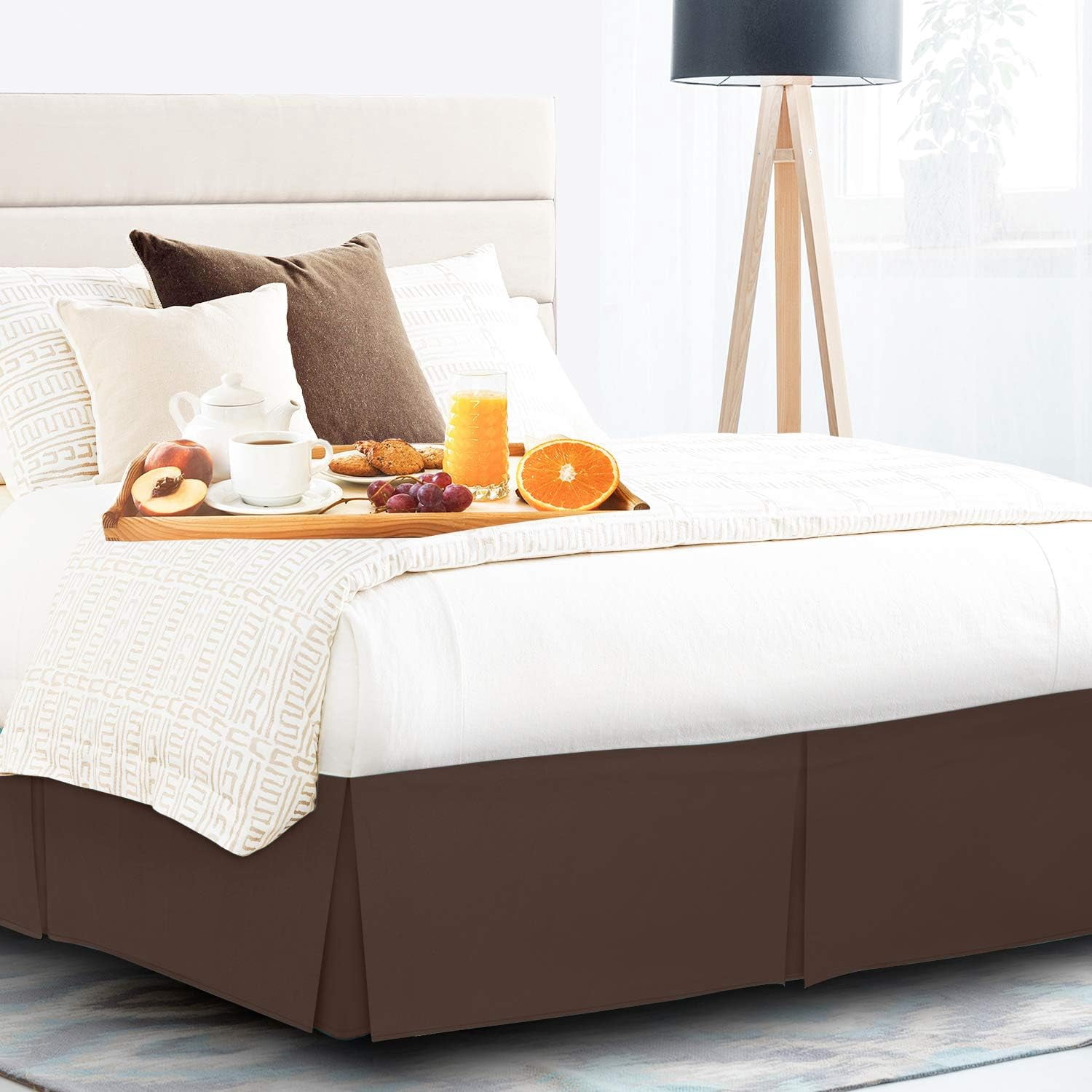 California King Size Pleated Bed Skirt, Choclate Brown, 10 Inch Drop, 120 GSM Microfiber, Wrinkle-Free, Fade Resistant, Easy Fit Box Spring Cover