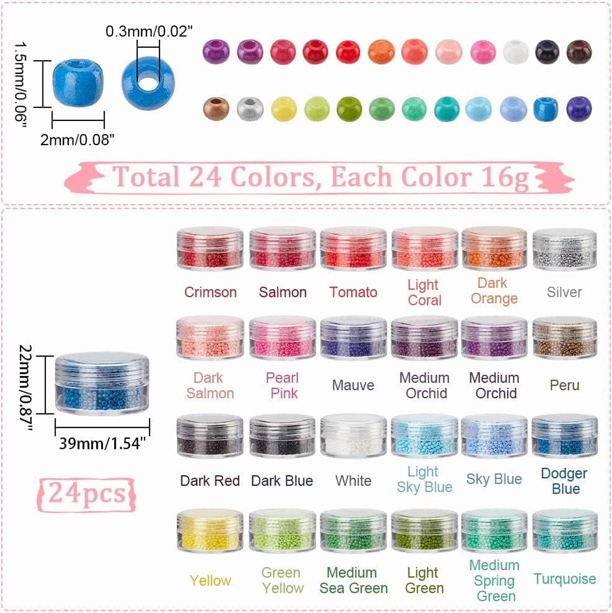 Glass Seed Beads 11/0 24 Boxes of 24000pcs 2mm Round Pony Bead Multicolor Mini Spacer Beads for Friendship Earring Bracelet Waist Chain Jewelry Making Spring Summer