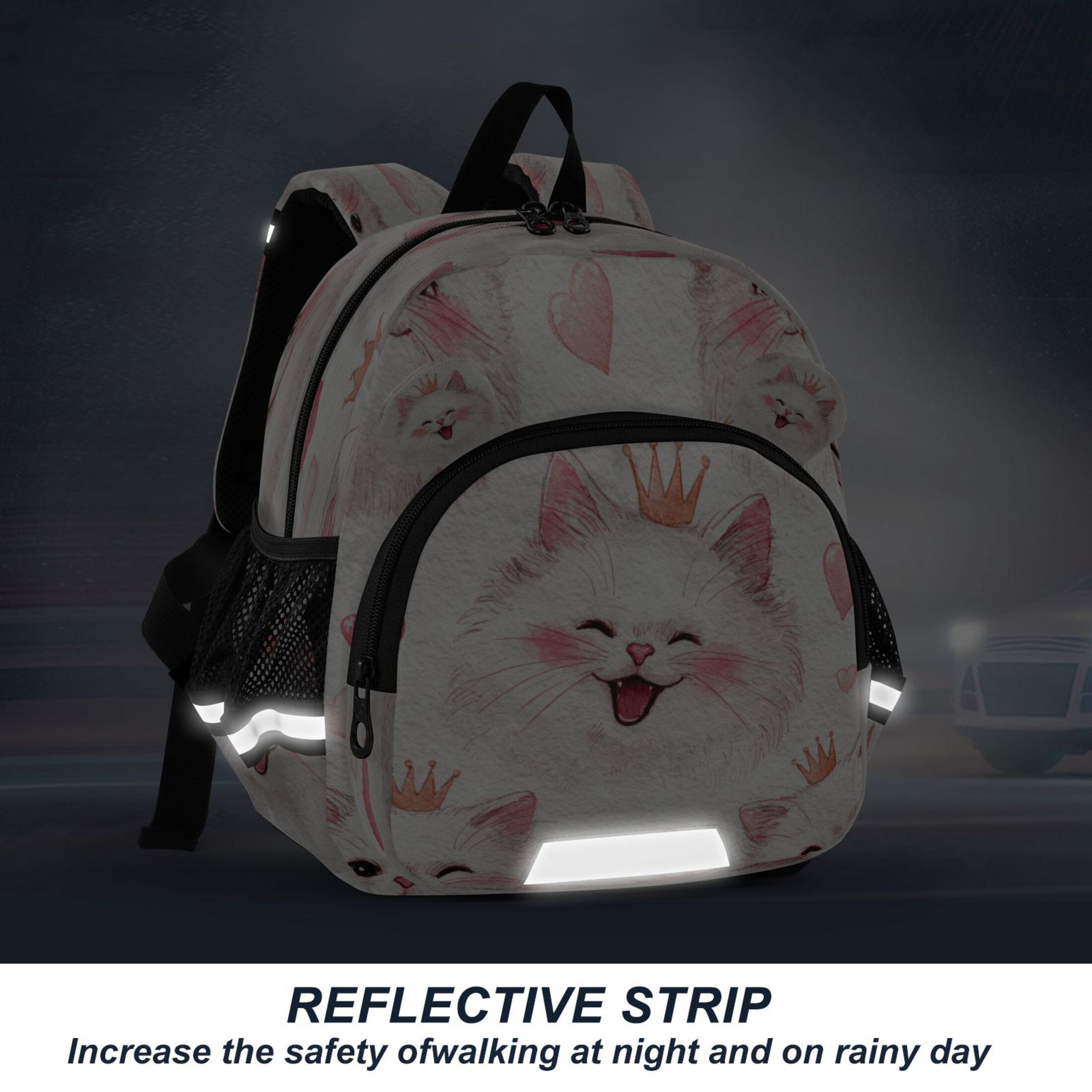 RMDQTR Adorable Ear-Print Backpack with Reflective Strip and Anti-Lost Leash Adjustable Shoulder Straps Mini Travel Backpack Happy Birthday Cats